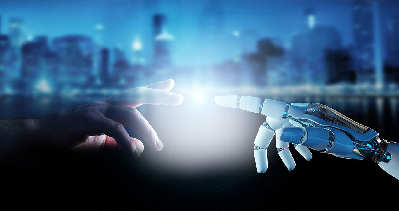 human hand touching a robot hand